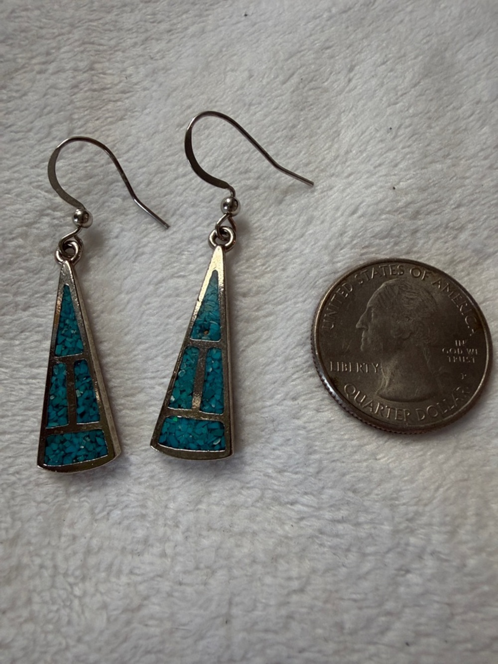 Turquoise Inlay Silver Drop Earrings - Women's Jewelry